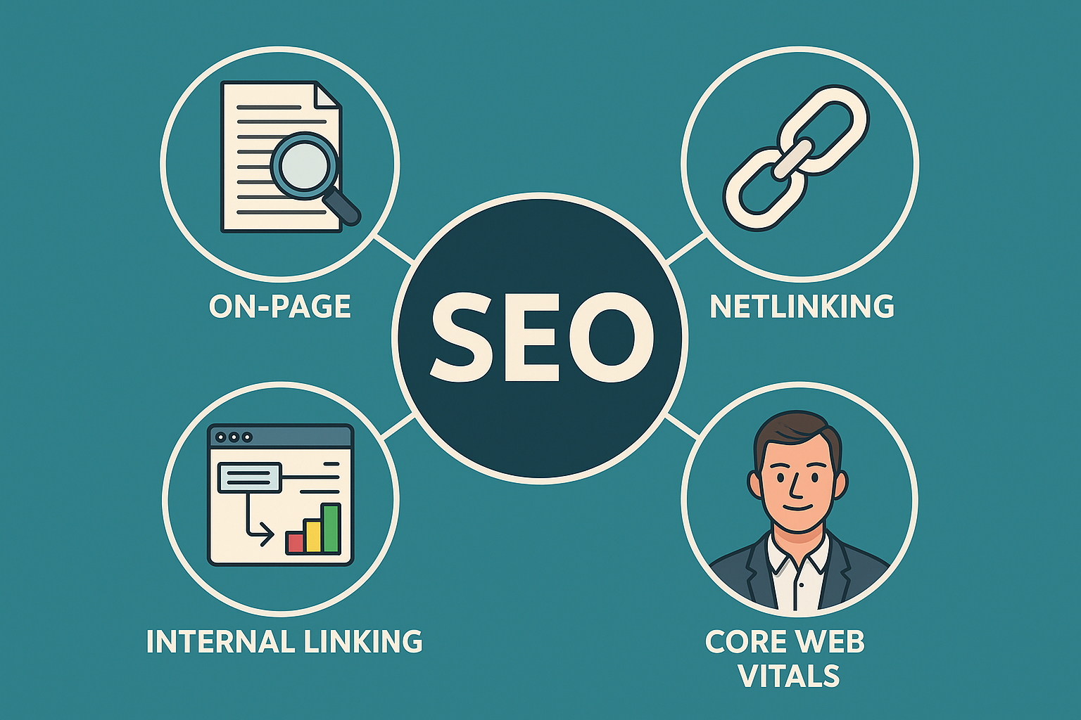 Optimisation SEO : on‑page, maillage interne, netlinking et Core Web Vitals