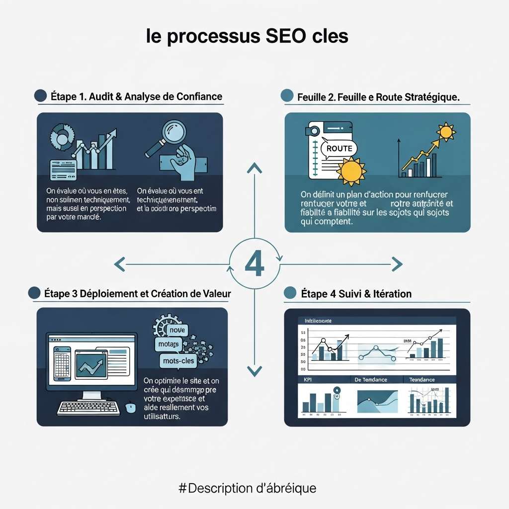 Schéma du processus SEO en 4 étapes : Gérald Varisano