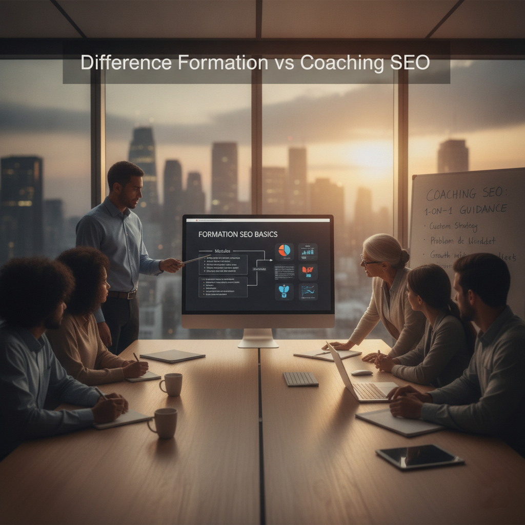 Réunion pour analyser les différences entre la Coaching SEO et la formation