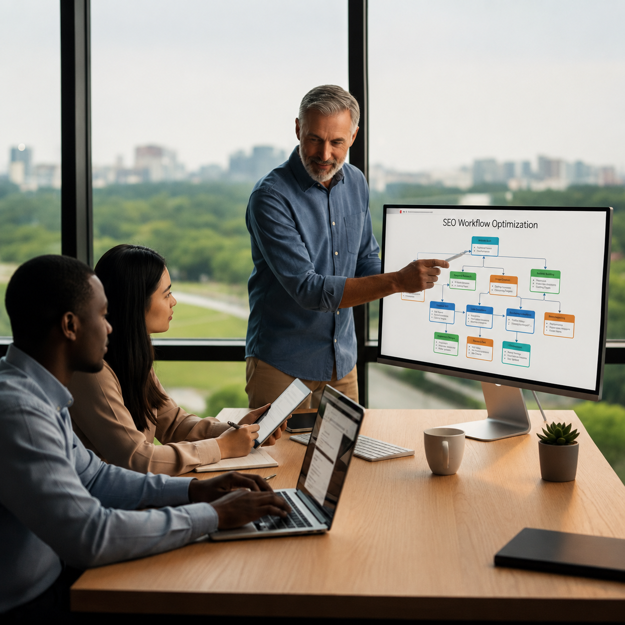 Le formateur explique à ses élèves sont programme de Mentoring SEO WordPress